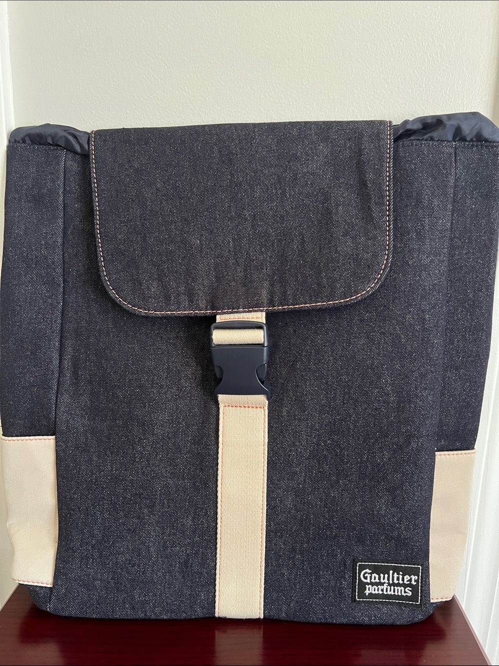 Denim Backpack with Cream Accents